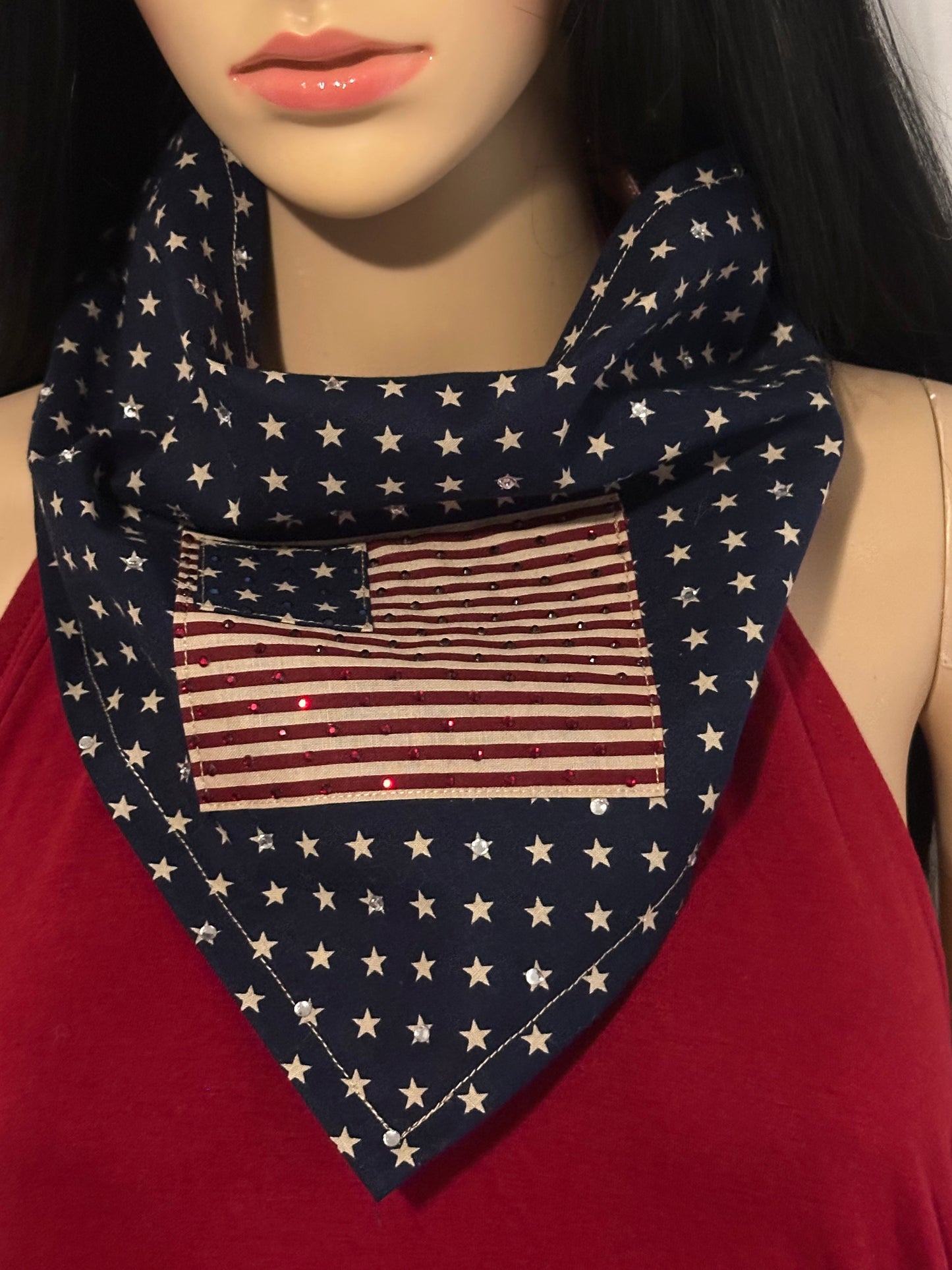Limited Edition Handmade | Crystal Sparkle Rustic Patriotic Neck & Hair Scarf