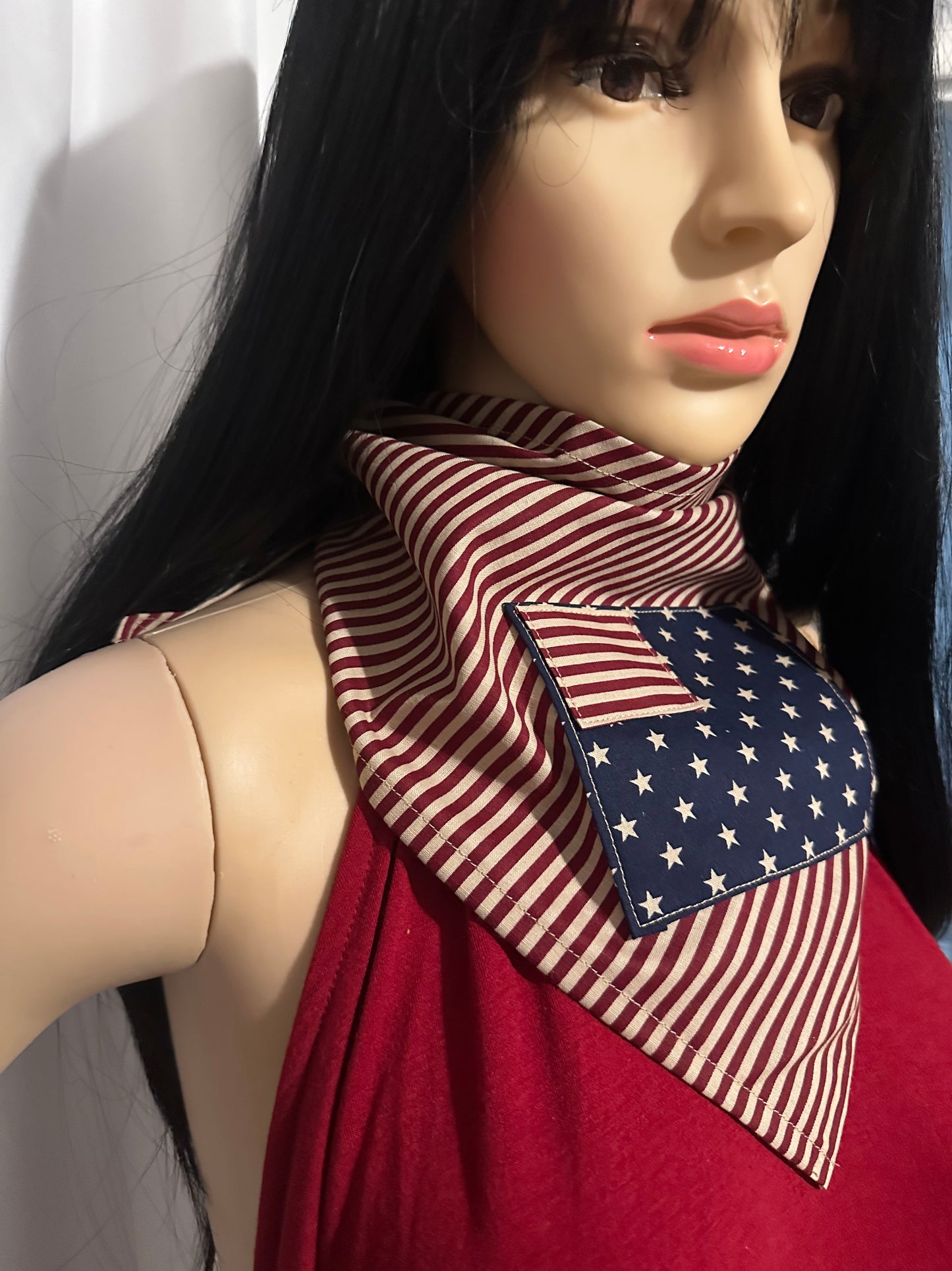 Limited Edition Handmade America 250 Celebration Bandana | Reverse Flag Design Rustic Patriotic Neck & Hair Scarf with Optional Crystal Sparkle
