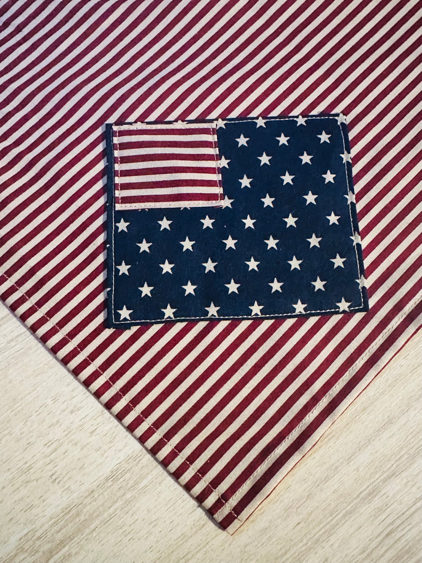 Limited Edition Handmade America 250 Celebration Bandana | Reverse Flag Design Rustic Patriotic Neck & Hair Scarf with Optional Crystal Sparkle