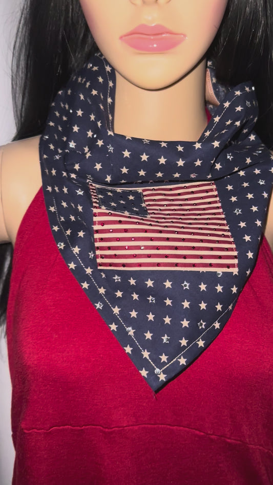 Limited Edition Handmade | Crystal Sparkle Rustic Patriotic Neck & Hair Scarf